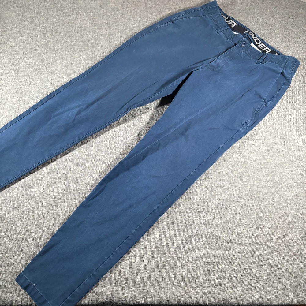 Under‎ Armour Golf Pants Mens 34x34 (Fits 34x31) Blue Tapered Performance Chino